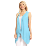 Women’s Lightweight Sleeveless Solid Open-Front Drape Vest Cardigan – Aqua – Large
