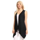 Women’s Lightweight Sleeveless Solid Open-Front Drape Vest Cardigan – Black – 2XL