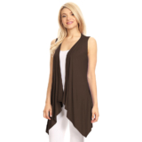 Women’s Lightweight Sleeveless Solid Open-Front Drape Vest Cardigan – Brown – Medium