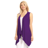 Women’s Lightweight Sleeveless Solid Open-Front Drape Vest Cardigan – Dark Purple – XL