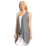 Women’s Lightweight Sleeveless Solid Open-Front Drape Vest Cardigan – Heather Dark Grey – Medium