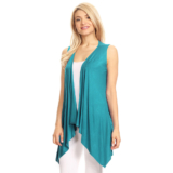 Women’s Lightweight Sleeveless Solid Open-Front Drape Vest Cardigan – Jade – 3XL