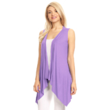 Women’s Lightweight Sleeveless Solid Open-Front Drape Vest Cardigan – Lilac – Large
