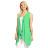 Women’s Lightweight Sleeveless Solid Open-Front Drape Vest Cardigan – Mint – XL