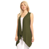 Women’s Lightweight Sleeveless Solid Open-Front Drape Vest Cardigan – Olive – 3XL