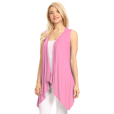 Women’s Lightweight Sleeveless Solid Open-Front Drape Vest Cardigan – Pink – 3XL
