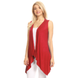 Women’s Lightweight Sleeveless Solid Open-Front Drape Vest Cardigan – Red – 3XL