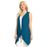 Women’s Lightweight Sleeveless Solid Open-Front Drape Vest Cardigan – Teal – Medium