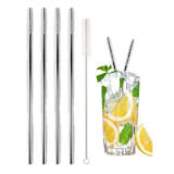 Stainless Steel Drinking Straw with Brush (4-Pack) – Straws – Straight Silver