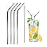 Stainless Steel Drinking Straw with Brush (4-Pack) – Straws – Curved Silver