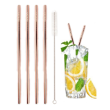 Stainless Steel Drinking Straw with Brush (4-Pack) – Straws – Straight Rose Gold
