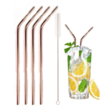 Stainless Steel Drinking Straw with Brush (4-Pack) – Straws – Curved Rose Gold