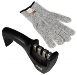 Kitchen Knife Sharpening Tool with Cut-Resistant Glove – Black