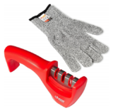 Kitchen Knife Sharpening Tool with Cut-Resistant Glove – Red