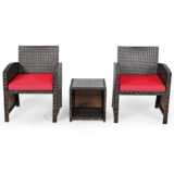 Rattan 3-Piece Outdoor Chairs and Table Set – Red
