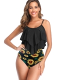 Women’s Ruffle Tankini Two-Piece Bikini Swimsuit – SUNFLOWER / XL