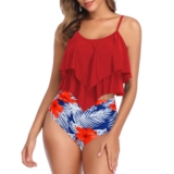 Women’s Ruffle Tankini Two-Piece Bikini Swimsuit – RED / M
