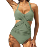 Women’s Tankini Monokini Swimsuit with Side Cutouts – LIGHT OLIVE / S