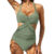 Women’s Tankini Monokini Swimsuit with Side Cutouts – LIGHT OLIVE / S