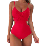 Women’s Tankini Monokini Swimsuit with Side Cutouts – RED / XXL