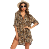 Women’s Pullover Swim Beachwear Cover-up Tunic Dress – LEOPARD#5 / L