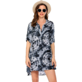 Women’s Pullover Swim Beachwear Cover-up Tunic Dress – BLACK#2 / S