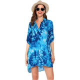 Women’s Pullover Swim Beachwear Cover-up Tunic Dress – BLUE#4 / XL