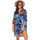 Women’s Pullover Swim Beachwear Cover-up Tunic Dress – FLORAL#14 / XL