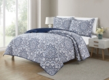 Bibb Home® 3-Piece Printed Reversible Quilt Set – King – Navy Medallion