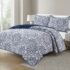Bibb Home® 3-Piece Printed Reversible Quilt Set – Full/Queen – Mint Damask
