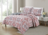 Bibb Home® 3-Piece Printed Reversible Quilt Set – King – Grey Red Floral