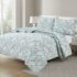 Bibb Home® 3-Piece Printed Reversible Quilt Set – King – Grey Red Floral