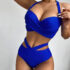 Women’s Ruched Bikini Top with Cutout High Waist Bottoms – BLUE / L