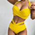 Women’s Ruched Bikini Top with Cutout High Waist Bottoms – YELLOW / XL