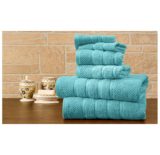 Bibb Home 100% Egyptian Cotton 6-Piece Towel Set – Popcorn – Aqua