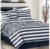Horizontal Stripe 7-Piece Comforter Set – Queen – White/Navy