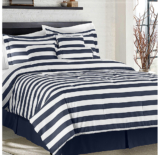 Horizontal Stripe 7-Piece Comforter Set – King – White/Navy