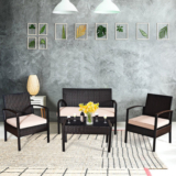 Beige Cushioned Rattan 8-Piece Patio Furniture Set