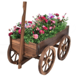 Rolling Wooden Wagon Flower Planter Box