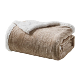 Sheradian Embossed Print Fleece/Sherpa Reversible Throw Blanket – Caesar – Taupe