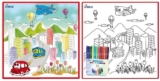 Kids’ Washable Coloring Mat with 12 Washable Markers – City Life 19.5â€x19.5â€