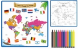 Kids’ Washable Coloring Mat with 12 Washable Markers – World Map 19.5â€x19.5â€