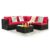 6-Piece Rattan Patio Furniture Set with Glass Top Table – Red