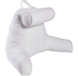 Memory Foam Filled Backrest Pillow with Detachable Cervical Bolster – White