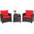 3-Piece Rattan Patio Furniture Set with Large Cushions – Red