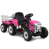 Kids’ 12V Ride-on Tractor with Trailer and Parent Remote Control – Pink