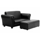 Kids’ Faux Leather Sofa with Ottoman – Black