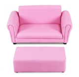 Kids’ Faux Leather Sofa with Ottoman – Pink