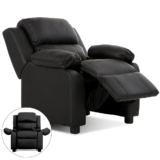 Kids’ Deluxe Padded Armchair Recliner with Headrest and Storage Arm – Black