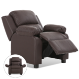 Kids’ Deluxe Padded Armchair Recliner with Headrest and Storage Arm – Brown